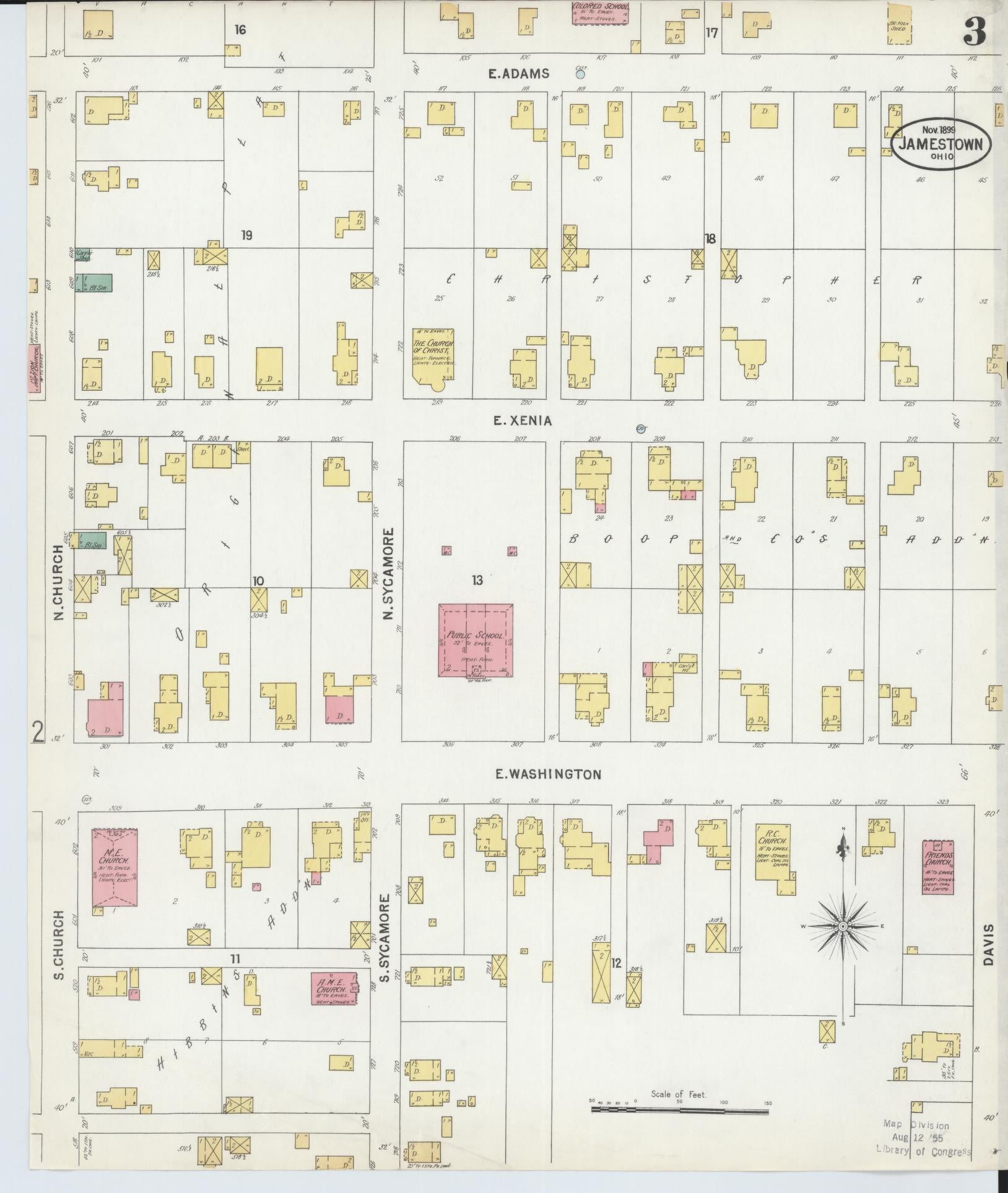 Sanborn Fire Insurance Map from Jamestown, Greene County, Ohio (1899), Sheet #0003 - Historic Sanborn Fire Insurance Map Print, vintage old map wall art, antique decor, genealogy gift, Ohio Ohio map