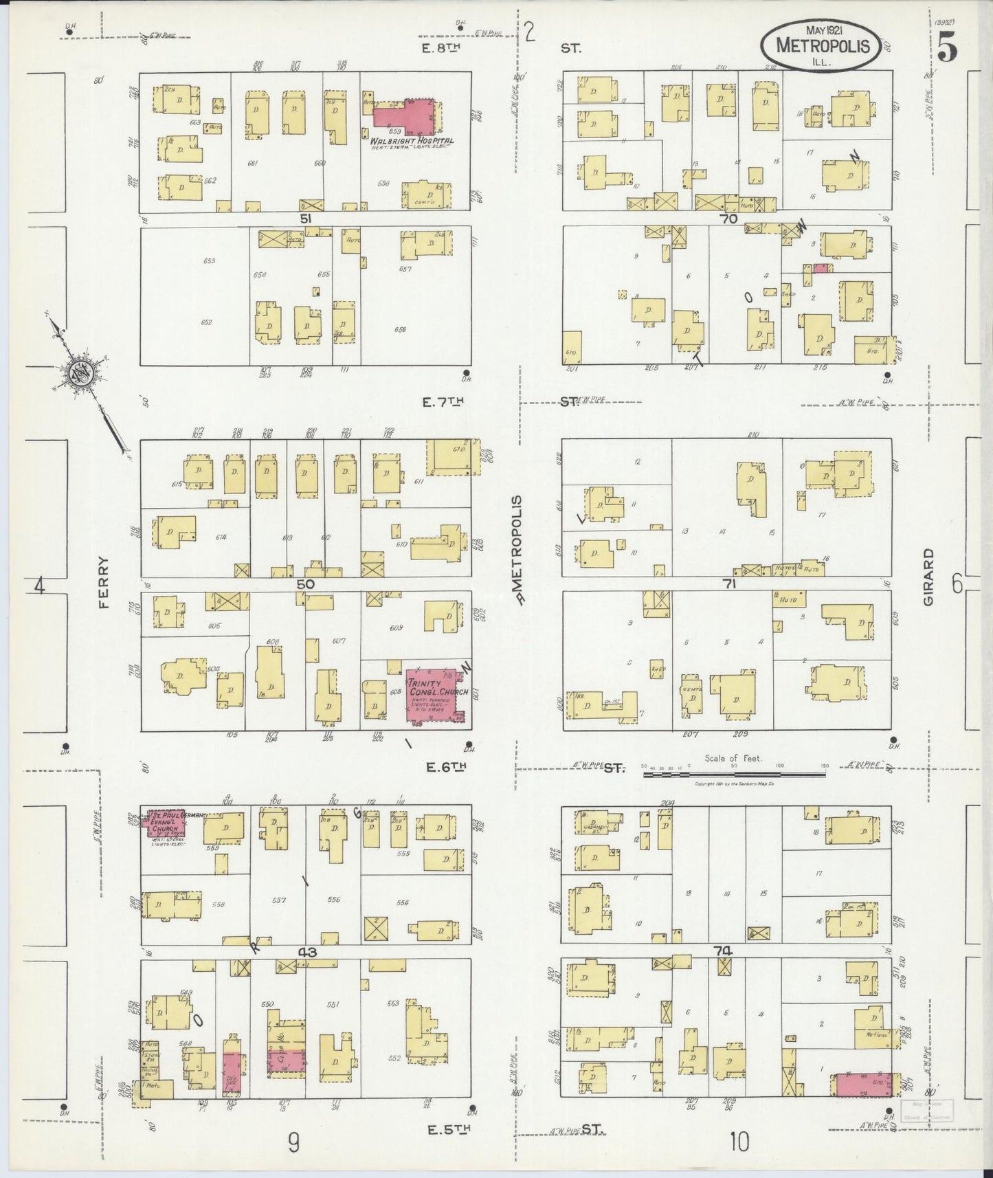 Sanborn Fire Insurance Map from Metropolis, Massac County, Illinois (1921), Sheet #0005 - Historic Sanborn Fire Insurance Map Print, vintage old map wall art, antique decor, genealogy gift, Illinois Illinois map