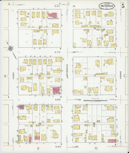 Sanborn Fire Insurance Map from Metropolis, Massac County, Illinois (1921), Sheet #0005 - Historic Sanborn Fire Insurance Map Print, vintage old map wall art, antique decor, genealogy gift, Illinois Illinois map