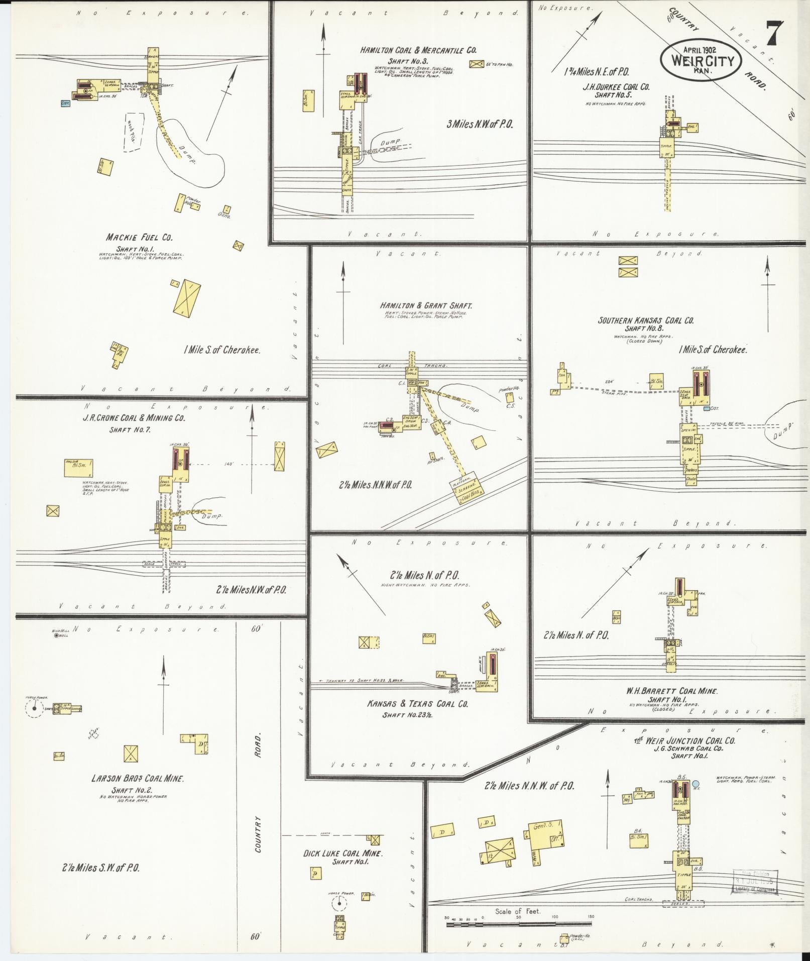 Sanborn Fire Insurance Map from Weir, Cherokee County, Kansas (1902), Sheet #0007 - Historic Sanborn Fire Insurance Map Print, vintage old map wall art, antique decor, genealogy gift, Kansas Kansas map