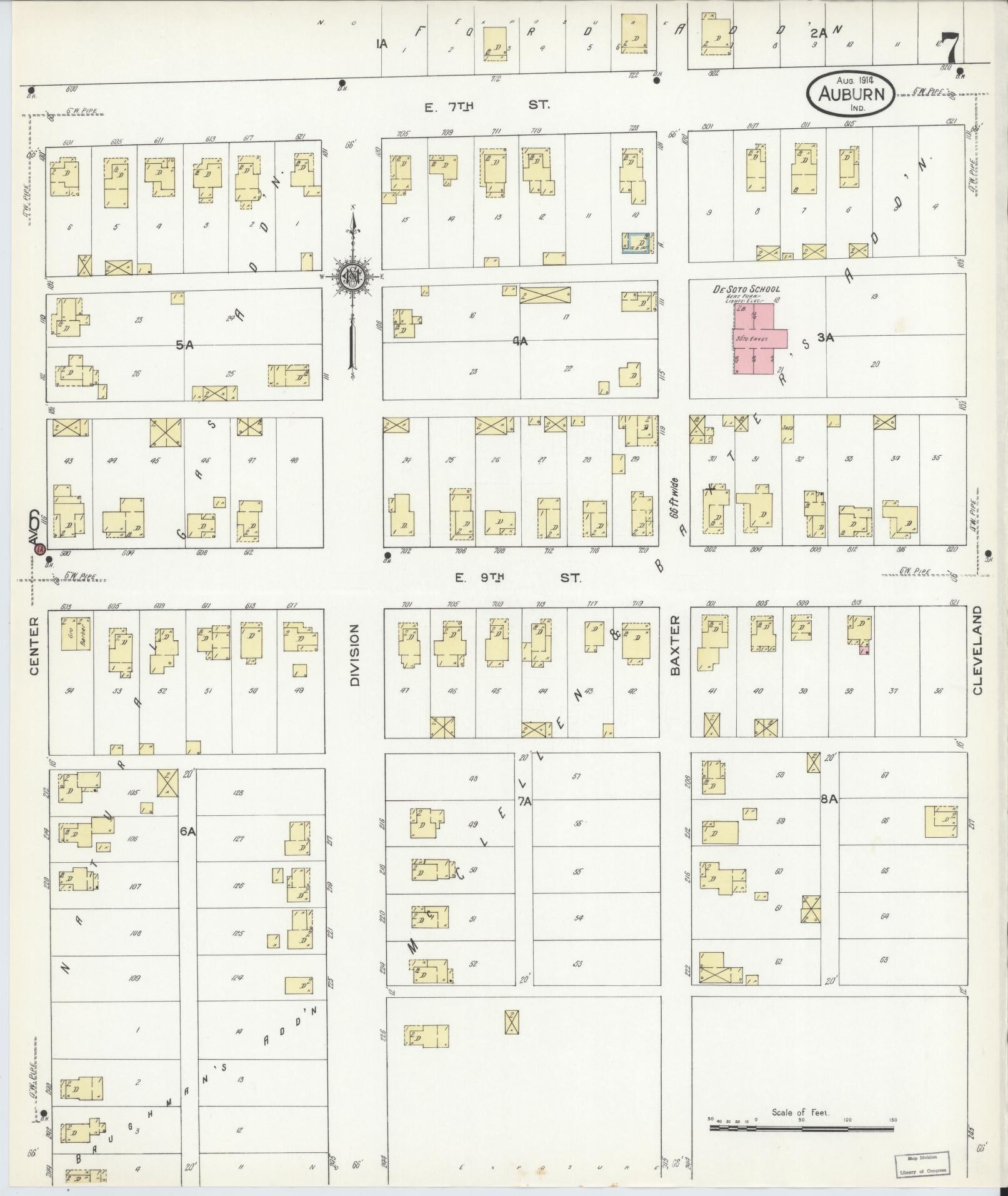 Sanborn Fire Insurance Map from Auburn, De Kalb County, Indiana (1914), Sheet #0007 - Complete Map Set gallery image, historic Sanborn map, vintage wall art, Indiana Indiana