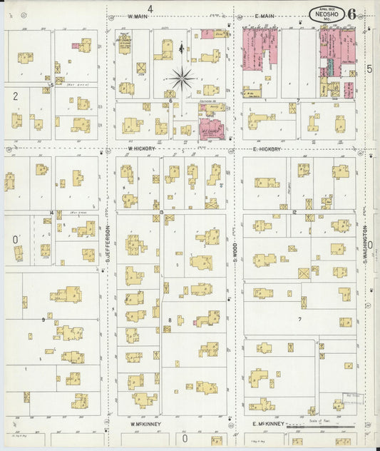 Sanborn Fire Insurance Map from Neosho, Newton County, Missouri (1902), Sheet #0006 - Historic Sanborn Fire Insurance Map Print, vintage old map wall art, antique decor, genealogy gift, Missouri Missouri map