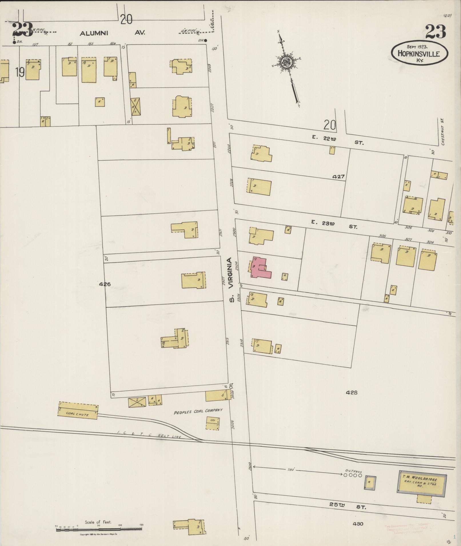 Sanborn Fire Insurance Map from Hopkinsville, Christian County, Kentucky (1923), Sheet #0023 - Historic Sanborn Fire Insurance Map Print, vintage old map wall art, antique decor, genealogy gift, Kentucky Kentucky map