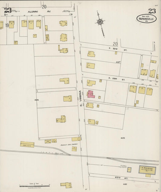 Sanborn Fire Insurance Map from Hopkinsville, Christian County, Kentucky (1923), Sheet #0023 - Historic Sanborn Fire Insurance Map Print, vintage old map wall art, antique decor, genealogy gift, Kentucky Kentucky map