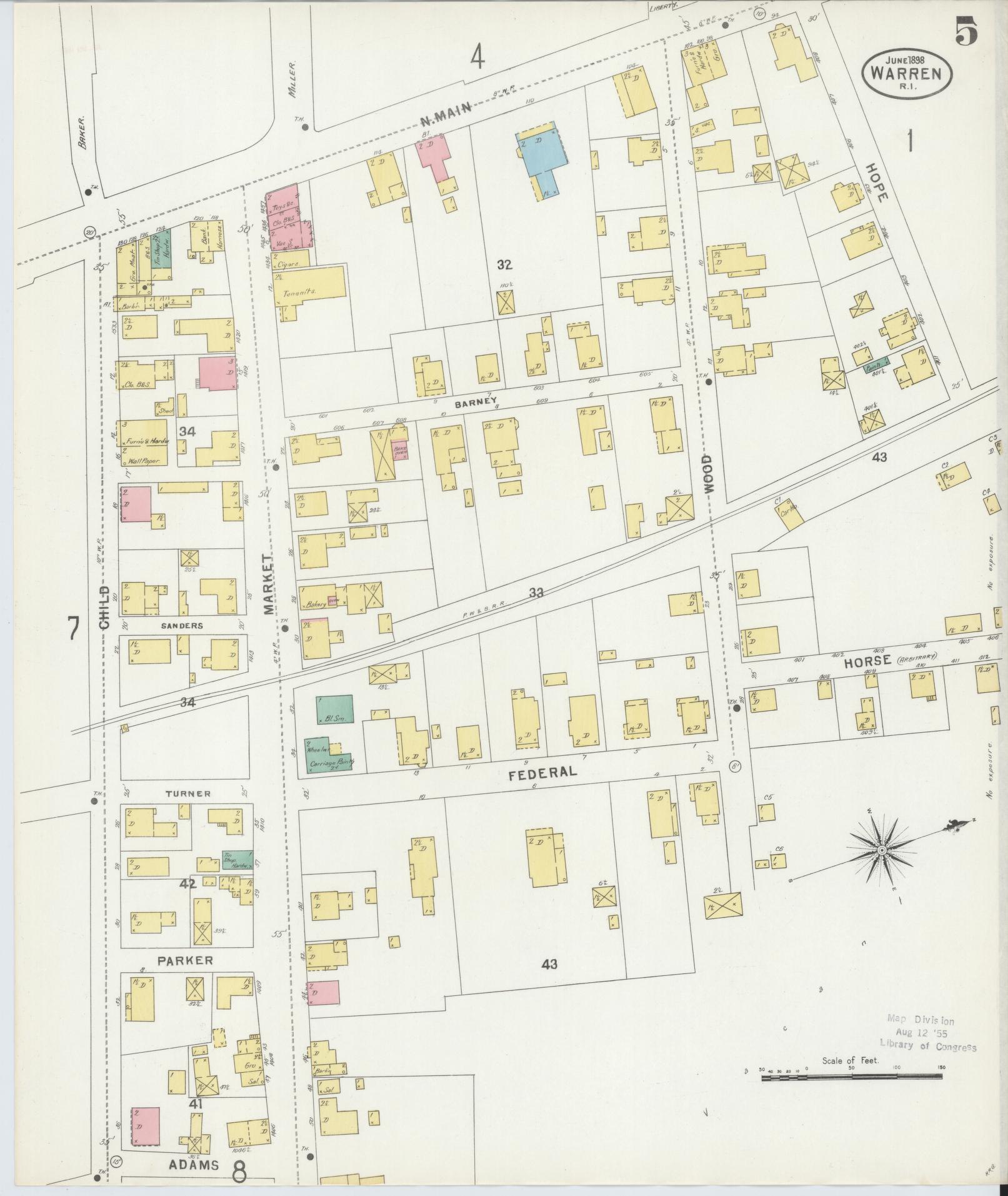 Sanborn Fire Insurance Map from Warren, Bristol County, Rhode Island (1898), Sheet #0005 - Complete Map Set gallery image, historic Sanborn map, vintage wall art, Rhode Island Rhode Island