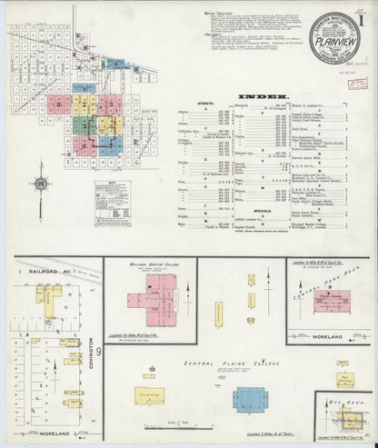 Sanborn Fire Insurance Map from Plainview, Hale County, Texas (1910), Sheet #0001 - Historic Sanborn Fire Insurance Map Print, vintage old map wall art, antique decor, genealogy gift, Texas Texas map