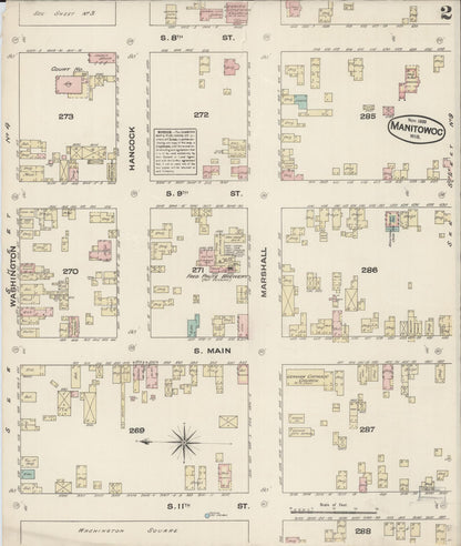 Sanborn Fire Insurance Map from Manitowoc, Manitowoc County, Wisconsin (1883), Sheet #0002 - Complete Map Set gallery image, historic Sanborn map, vintage wall art, Wisconsin Wisconsin