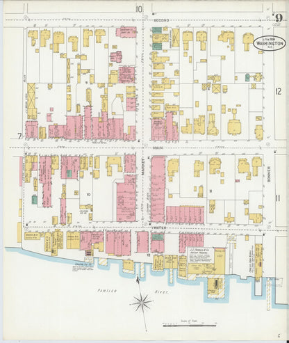 Sanborn Fire Insurance Map from Washington, Beaufort County, North Carolina (1904), Sheet #0009 - Historic Sanborn Fire Insurance Map Print, vintage old map wall art, antique decor, genealogy gift, North Carolina North Carolina map