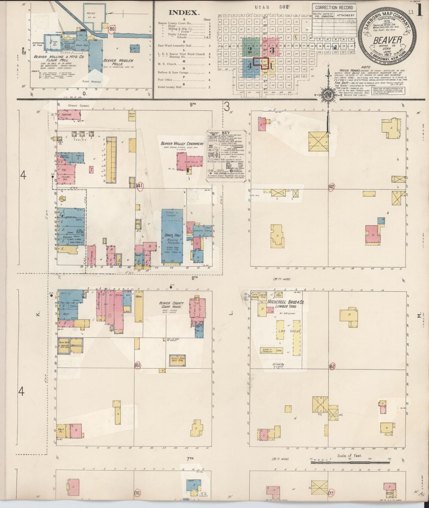 Sanborn Fire Insurance Map from Beaver, Beaver County, Utah (1931), Sheet #0001 - Complete Map Set gallery image, historic Sanborn map, vintage wall art, Utah Utah