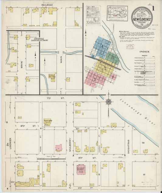 Sanborn Fire Insurance Map from New Florence, Westmoreland County, Pennsylvania (1915), Sheet #0001 - Historic Sanborn Fire Insurance Map Print, vintage old map wall art, antique decor, genealogy gift, Pennsylvania Pennsylvania map
