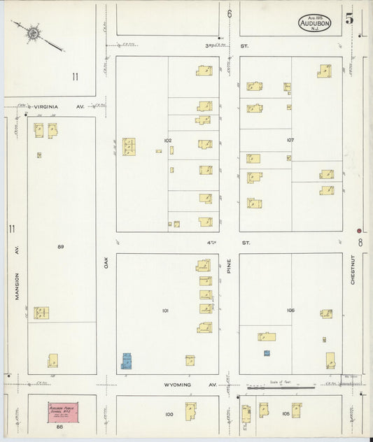 Sanborn Fire Insurance Map from Audubon, Camden County, New Jersey (1915), Sheet #0005 - Historic Sanborn Fire Insurance Map Print, vintage old map wall art, antique decor, genealogy gift, New Jersey New Jersey map