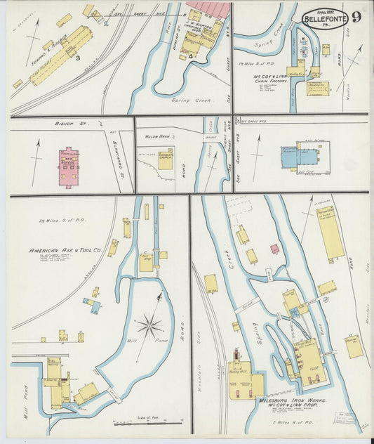 Sanborn Fire Insurance Map from Bellefonte, Centre County, Pennsylvania (1892), Sheet #0009 - Historic Sanborn Fire Insurance Map Print, vintage old map wall art, antique decor, genealogy gift, Pennsylvania Pennsylvania map