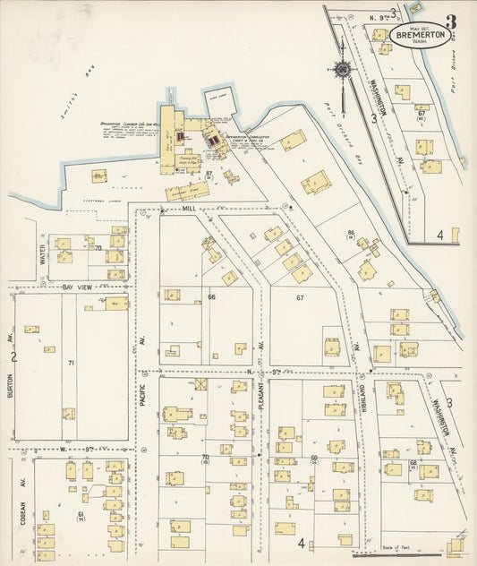 Sanborn Fire Insurance Map from Bremerton, Kitsap County, Washington (1911), Sheet #0003 - Historic Sanborn Fire Insurance Map Print, vintage old map wall art, antique decor, genealogy gift, Washington Washington map