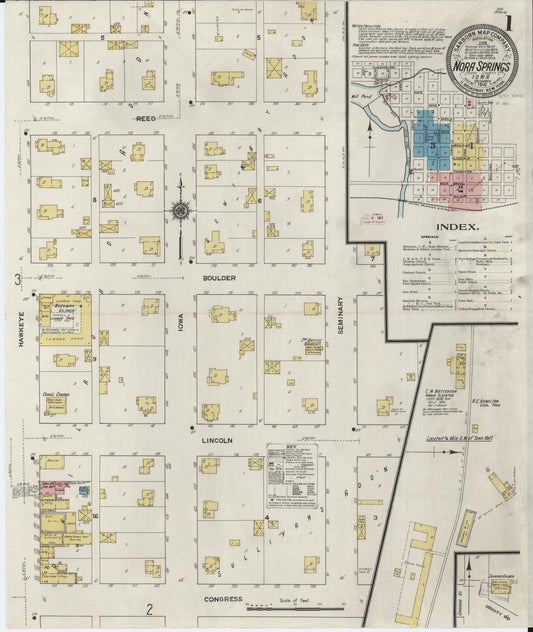 Sanborn Fire Insurance Map from Nora Springs, Floyd County, Iowa (1910), Sheet #0001 - Historic Sanborn Fire Insurance Map Print, vintage old map wall art