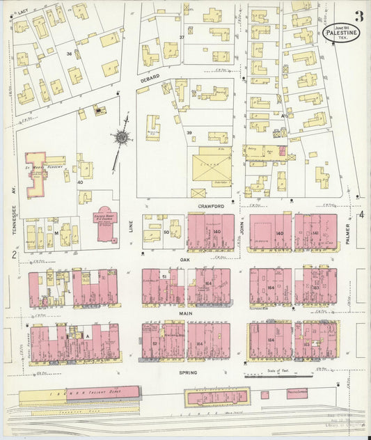 Sanborn Fire Insurance Map from Palestine, Anderson County, Texas (1911), Sheet #0003 - Historic Sanborn Fire Insurance Map Print, vintage old map wall art, antique decor, genealogy gift, Texas Texas map