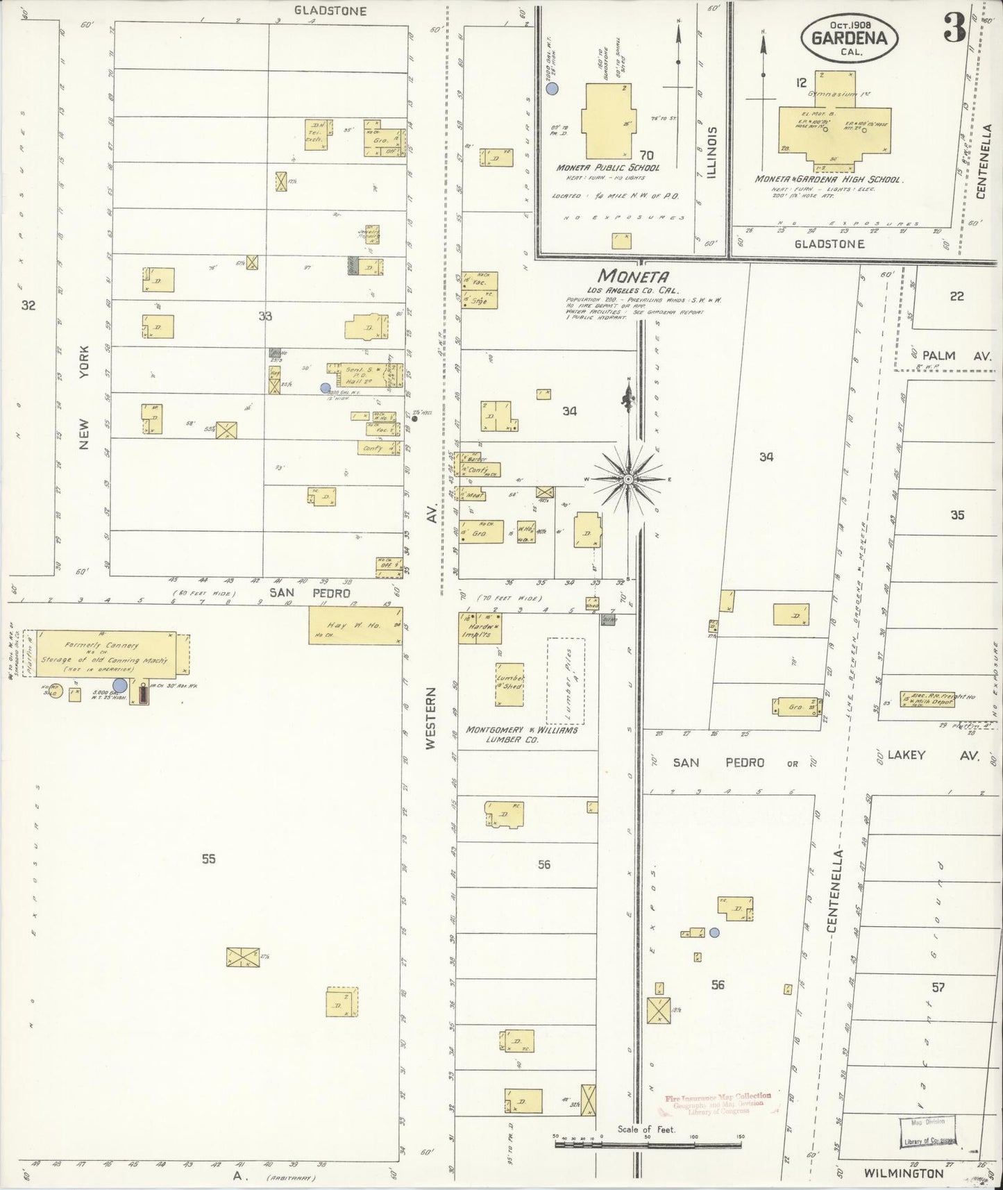 Sanborn Fire Insurance Map from Gardena, Los Angeles County, California (1908), Sheet #0003 - Historic Sanborn Fire Insurance Map Print, vintage old map wall art, antique decor, genealogy gift, California California map