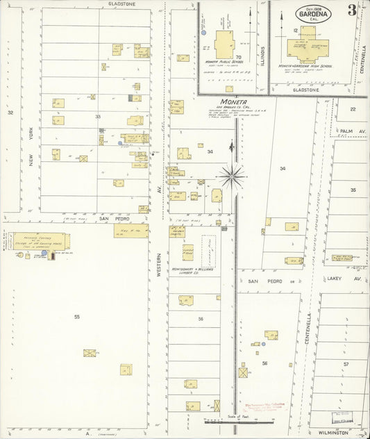 Sanborn Fire Insurance Map from Gardena, Los Angeles County, California (1908), Sheet #0003 - Historic Sanborn Fire Insurance Map Print, vintage old map wall art, antique decor, genealogy gift, California California map
