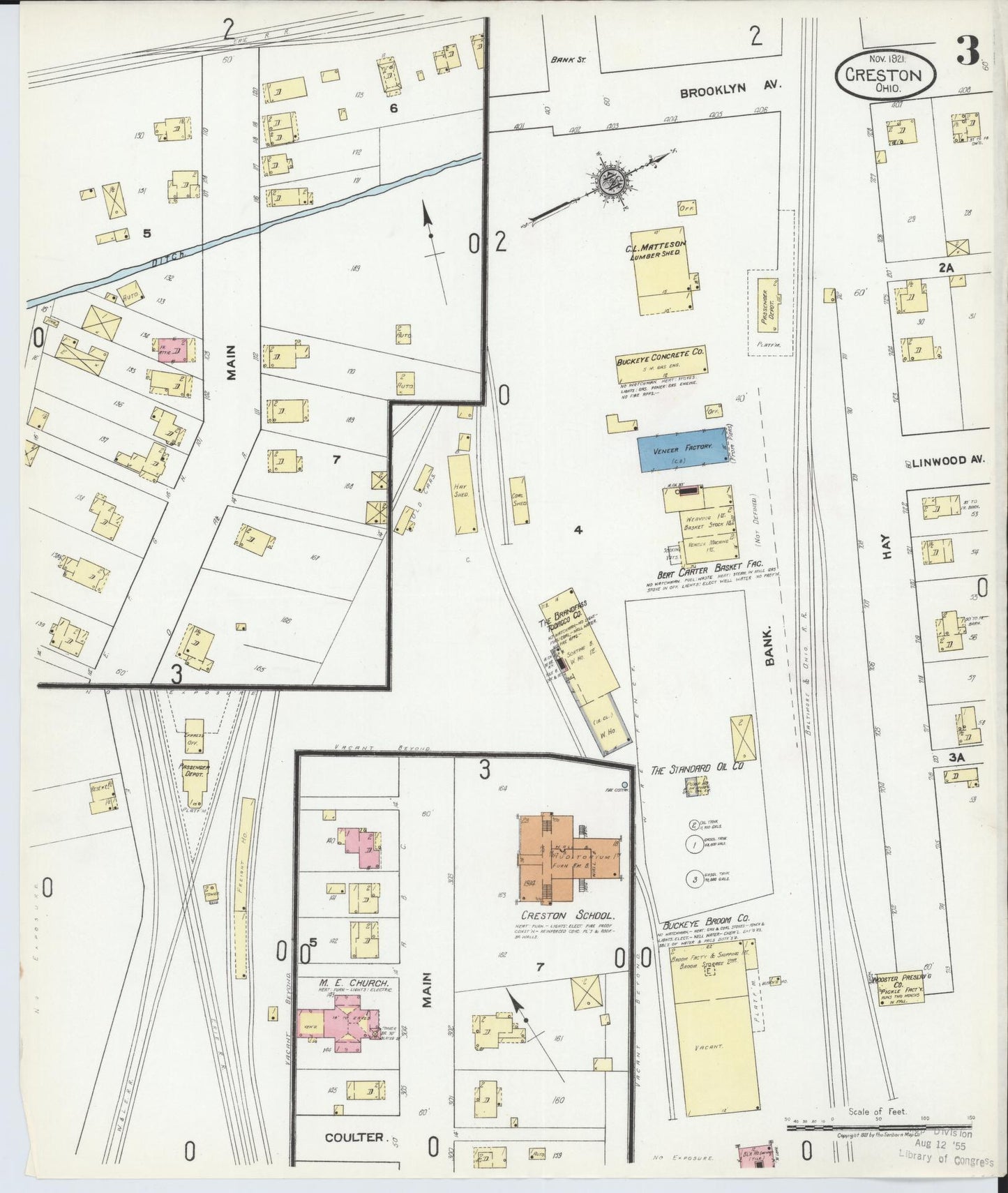 Sanborn Fire Insurance Map from Creston, Wayne County, Ohio (1921), Sheet #0003 - Historic Sanborn Fire Insurance Map Print, vintage old map wall art, antique decor, genealogy gift, Ohio Ohio map