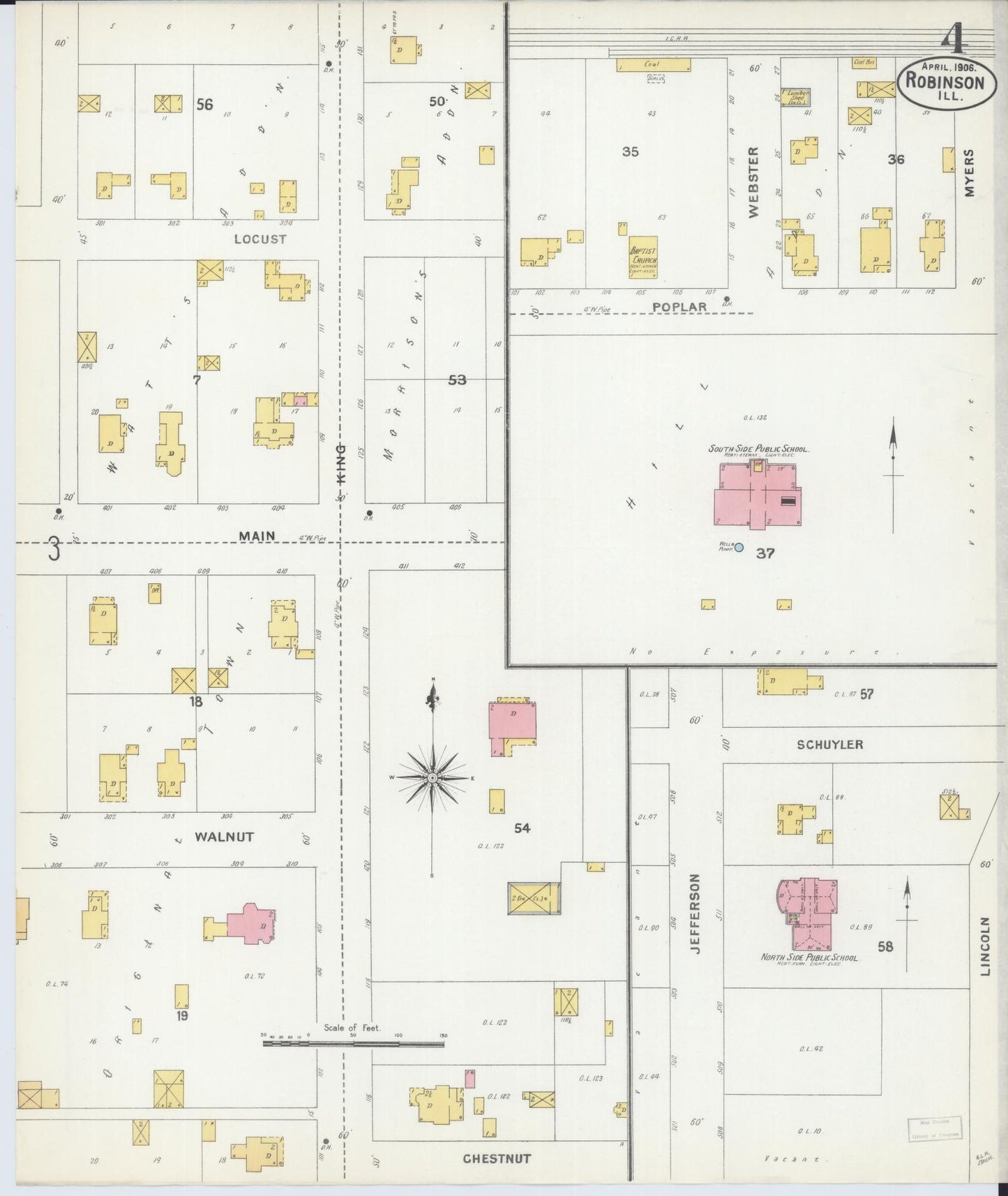 Sanborn Fire Insurance Map from Robinson, Crawford County, Illinois (1906), Sheet #0004 - Complete Map Set gallery image, historic Sanborn map, vintage wall art, Illinois Illinois