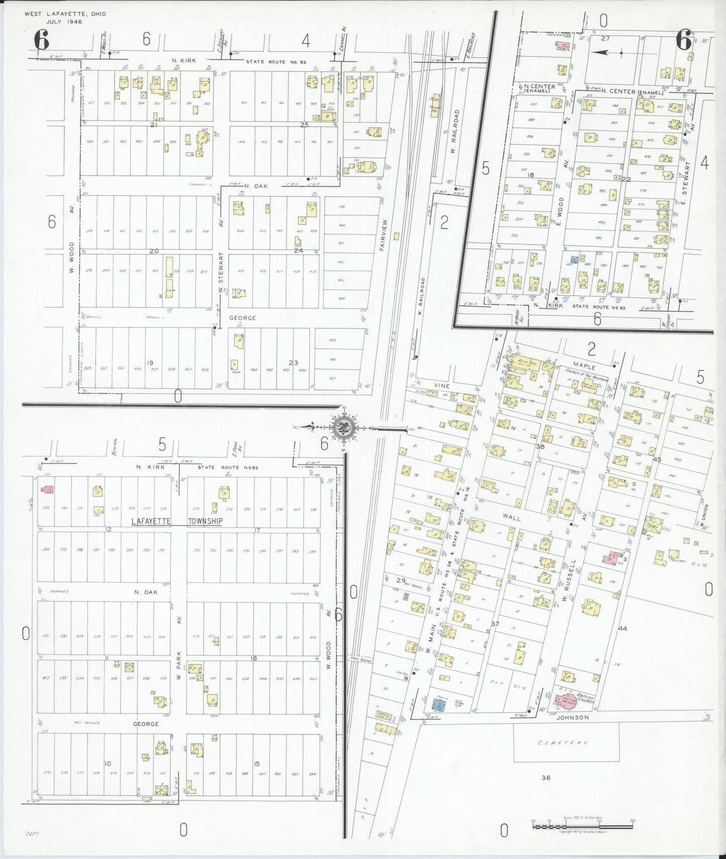 Sanborn Fire Insurance Map from West Lafayette, Coshocton County, Ohio (1946), Sheet #0006 - Historic Sanborn Fire Insurance Map Print, vintage old map wall art, antique decor, genealogy gift, Ohio Ohio map
