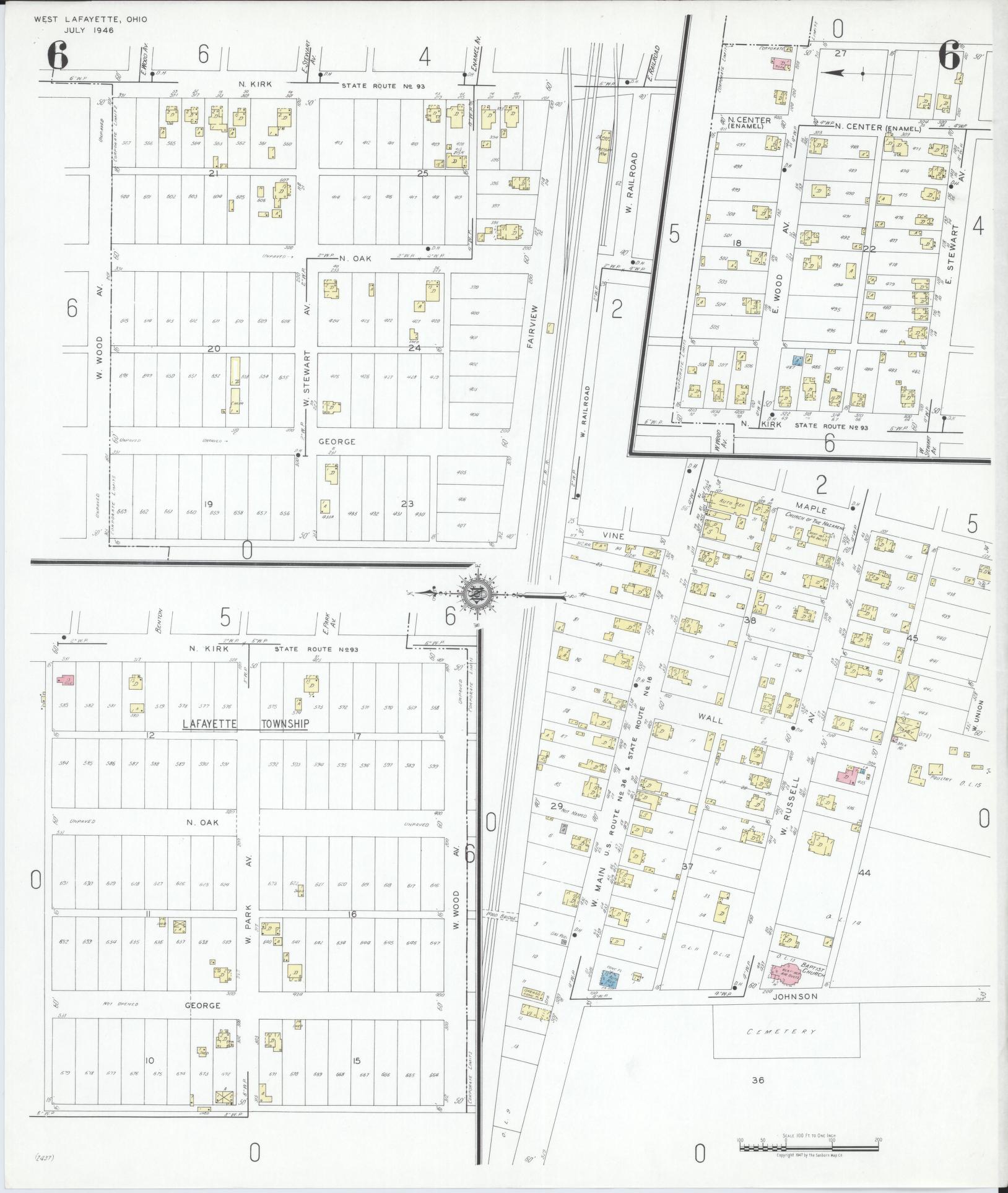 Sanborn Fire Insurance Map from West Lafayette, Coshocton County, Ohio (1946), Sheet #0006 - Historic Sanborn Fire Insurance Map Print, vintage old map wall art, antique decor, genealogy gift, Ohio Ohio map
