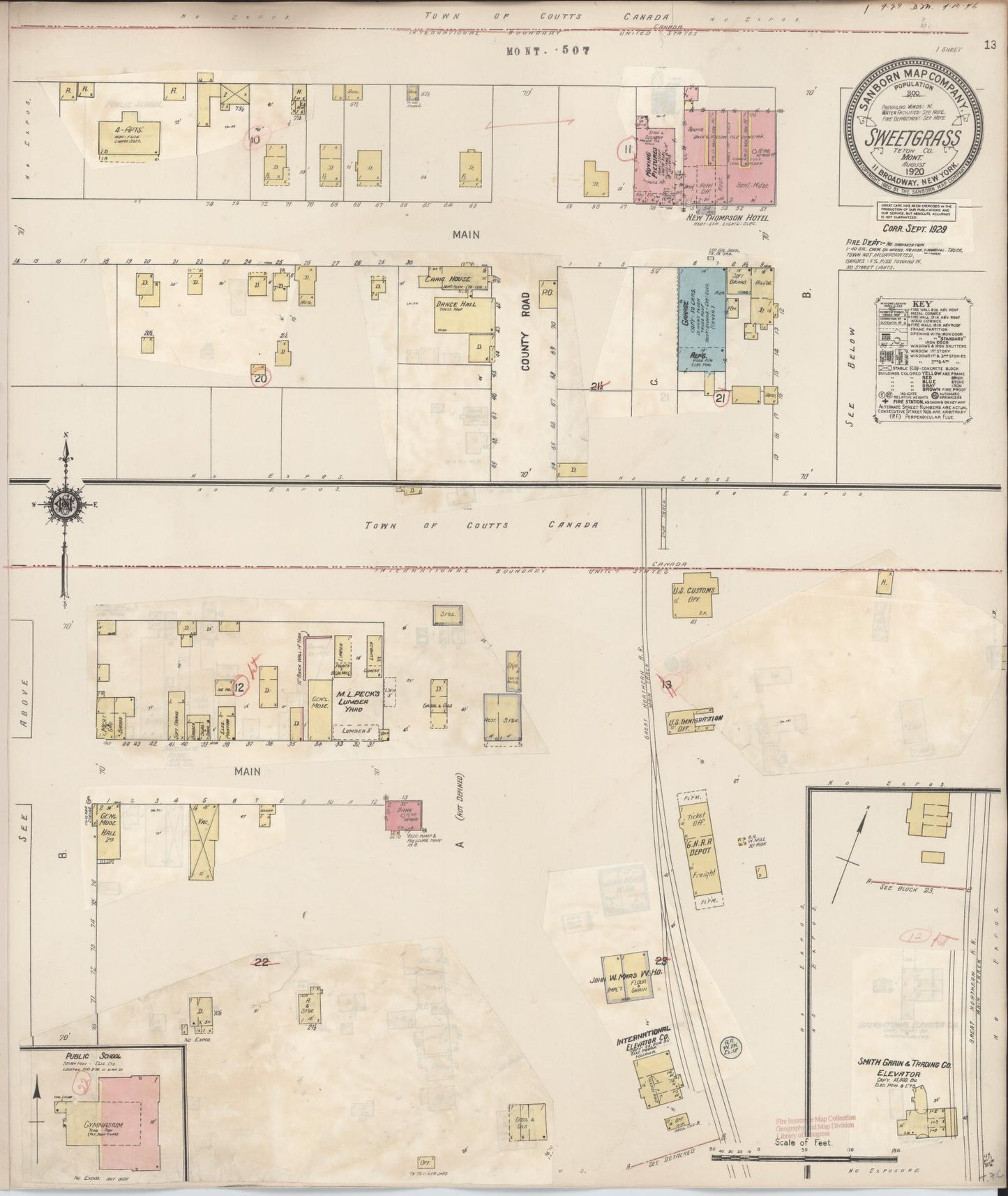 Sanborn Fire Insurance Map from Sweetgrass, Toole County, Montana (1929), Sheet #0001 - Historic Sanborn Fire Insurance Map Print, vintage old map wall art, antique decor, genealogy gift, Montana Montana map