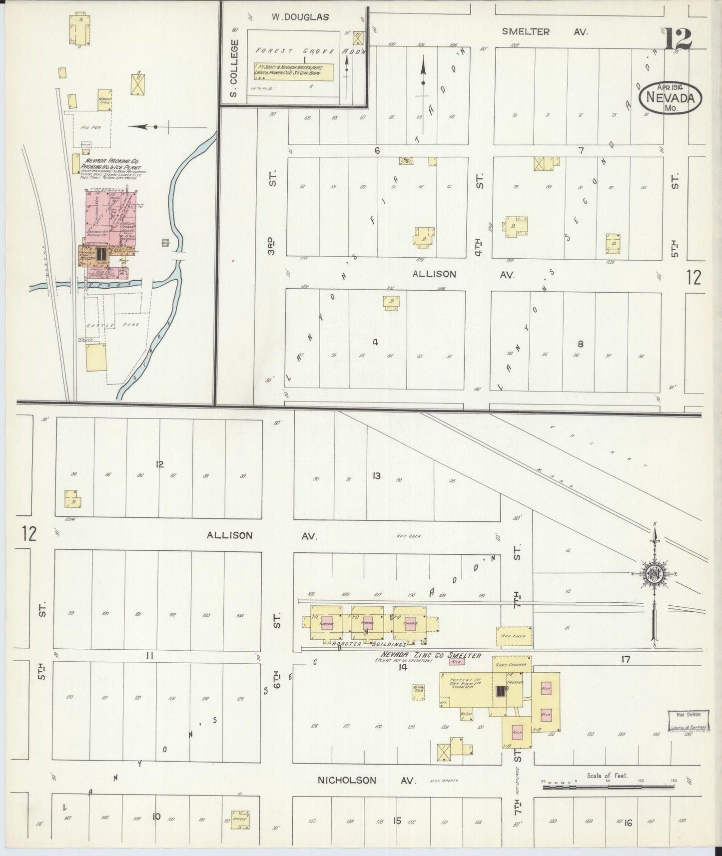Sanborn Fire Insurance Map from Nevada, Vernon County, Missouri (1914), Sheet #0012 - Historic Sanborn Fire Insurance Map Print, vintage old map wall art, antique decor, genealogy gift, Missouri Missouri map