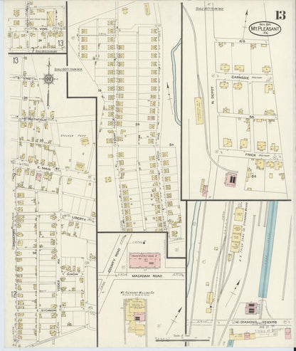 Sanborn Fire Insurance Map from Mount Pleasant, Westmoreland County, Pennsylvania (1914), Sheet #0013 - Historic Sanborn Fire Insurance Map Print, vintage old map wall art, antique decor, genealogy gift, Pennsylvania Pennsylvania map