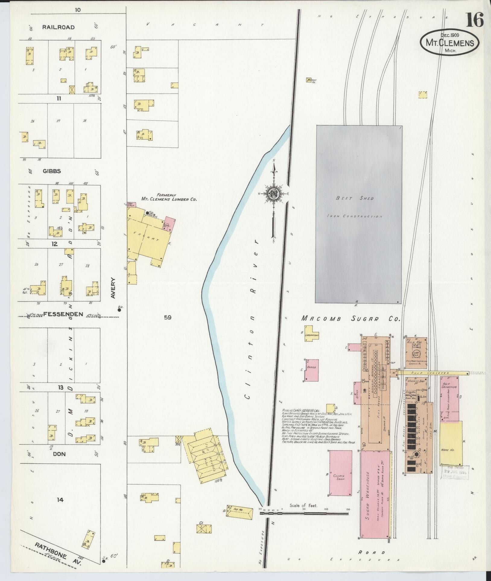 Sanborn Fire Insurance Map from Mount Clemens, Macomb County, Michigan (1909), Sheet #0016 - Complete Map Set gallery image, historic Sanborn map, vintage wall art, Michigan Michigan