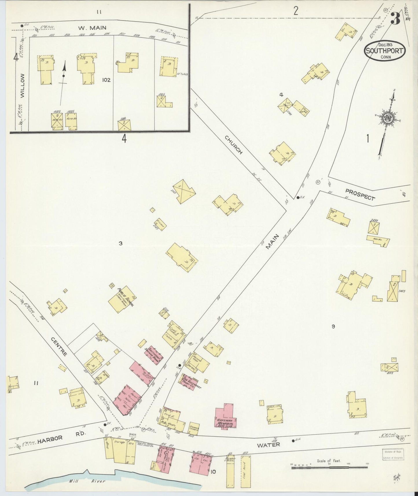 Sanborn Fire Insurance Map from Southport, Fairfield County, Connecticut (1913), Sheet #0003 - Complete Map Set gallery image, historic Sanborn map, vintage wall art, Connecticut Connecticut