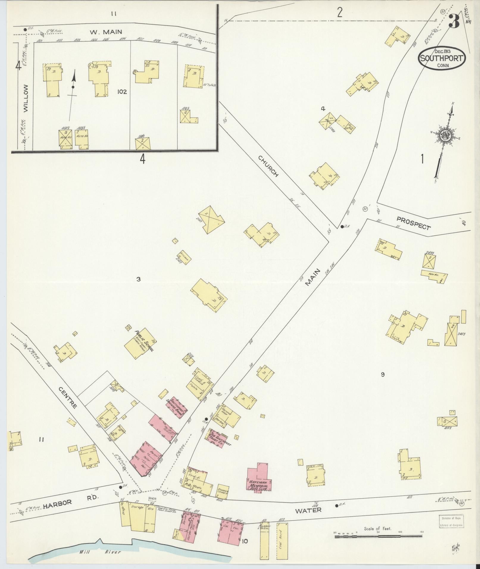 Sanborn Fire Insurance Map from Southport, Fairfield County, Connecticut (1913), Sheet #0003 - Complete Map Set gallery image, historic Sanborn map, vintage wall art, Connecticut Connecticut