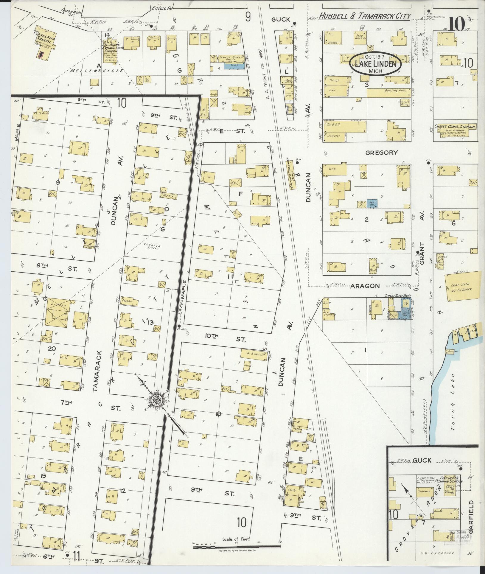 Sanborn Fire Insurance Map from Lake Linden, Houghton County, Michigan (1917), Sheet #0010 - Complete Map Set gallery image, historic Sanborn map, vintage wall art, Michigan Michigan