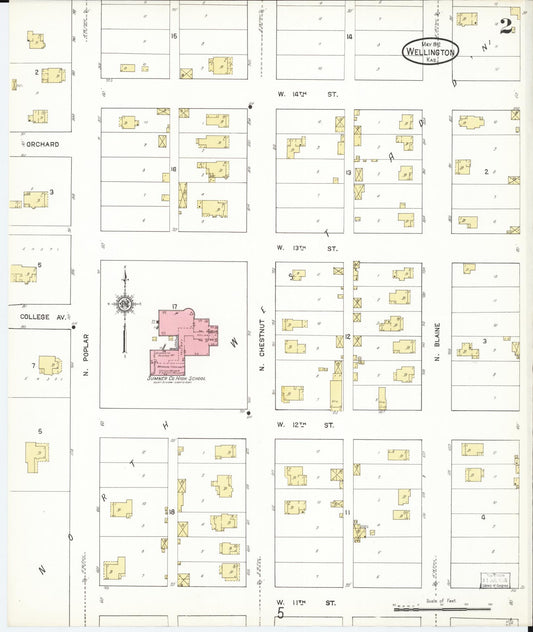 Sanborn Fire Insurance Map from Wellington, Sumner County, Kansas (1912), Sheet #0002 - Historic Sanborn Fire Insurance Map Print, vintage old map wall art, antique decor, genealogy gift, Kansas Kansas map