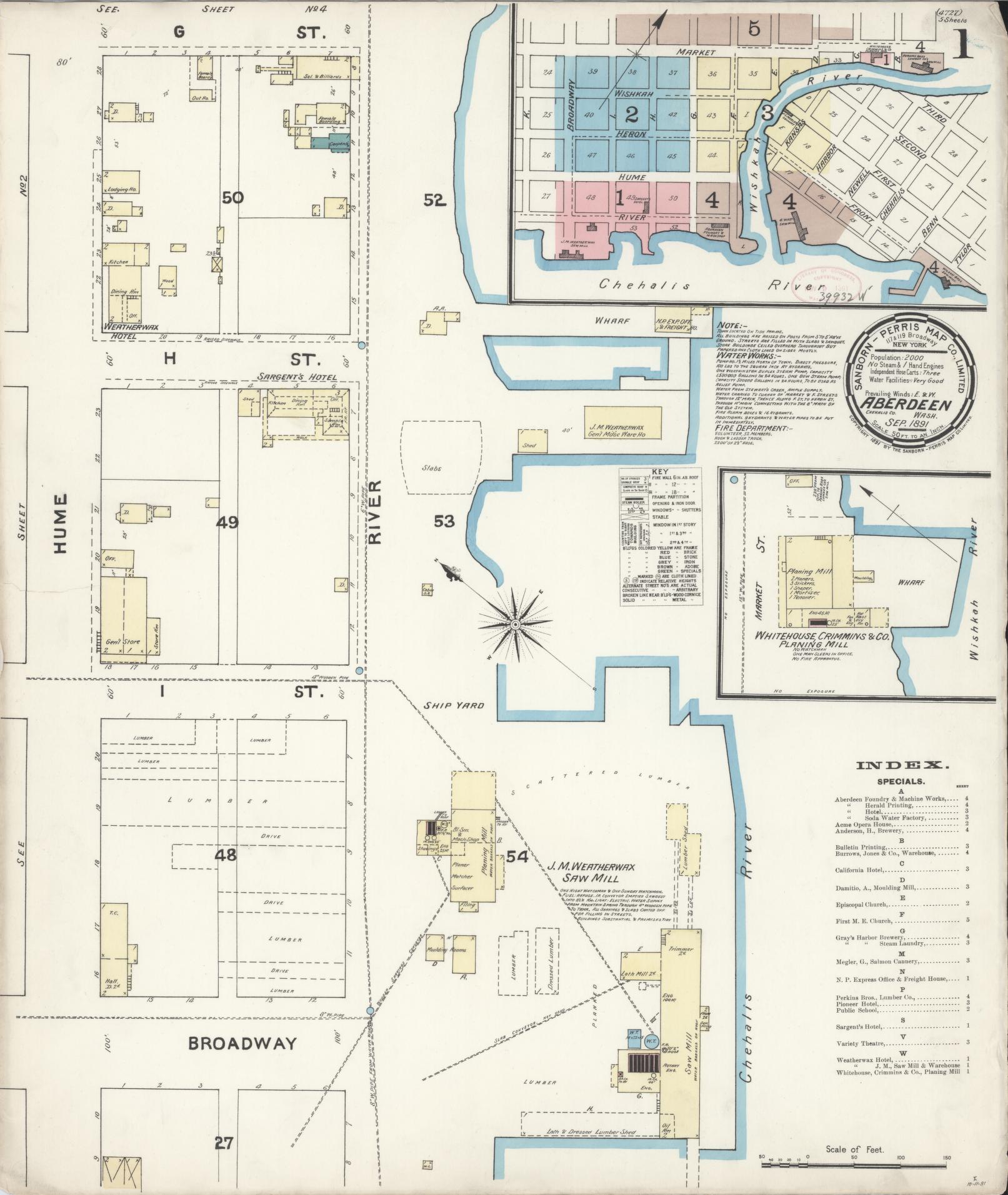 Sanborn Fire Insurance Map from Aberdeen, Grays Harbor County, Washington. (1891) – Historic Sanborn Fire Insurance Map Print