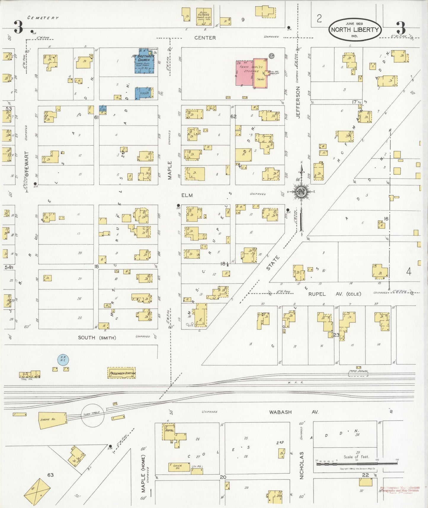 Sanborn Fire Insurance Map from North Liberty, Saint Joseph County, Indiana (1929), Sheet #0003 - Complete Map Set gallery image, historic Sanborn map, vintage wall art, Indiana Indiana