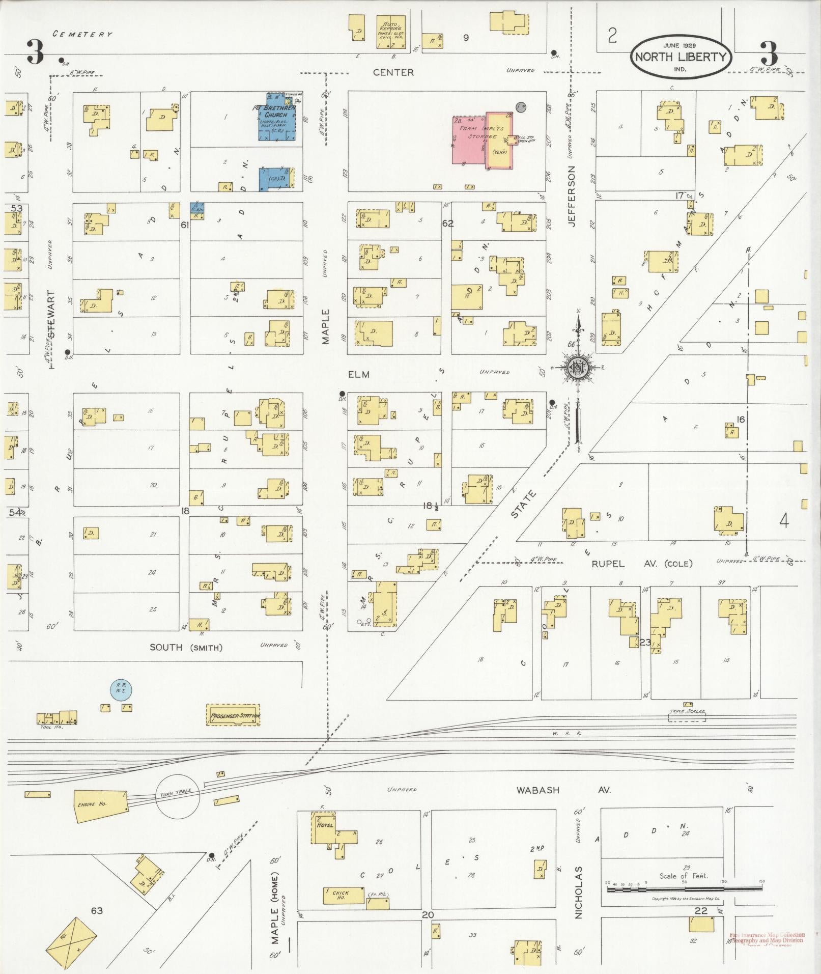 Sanborn Fire Insurance Map from North Liberty, Saint Joseph County, Indiana (1929), Sheet #0003 - Complete Map Set gallery image, historic Sanborn map, vintage wall art, Indiana Indiana