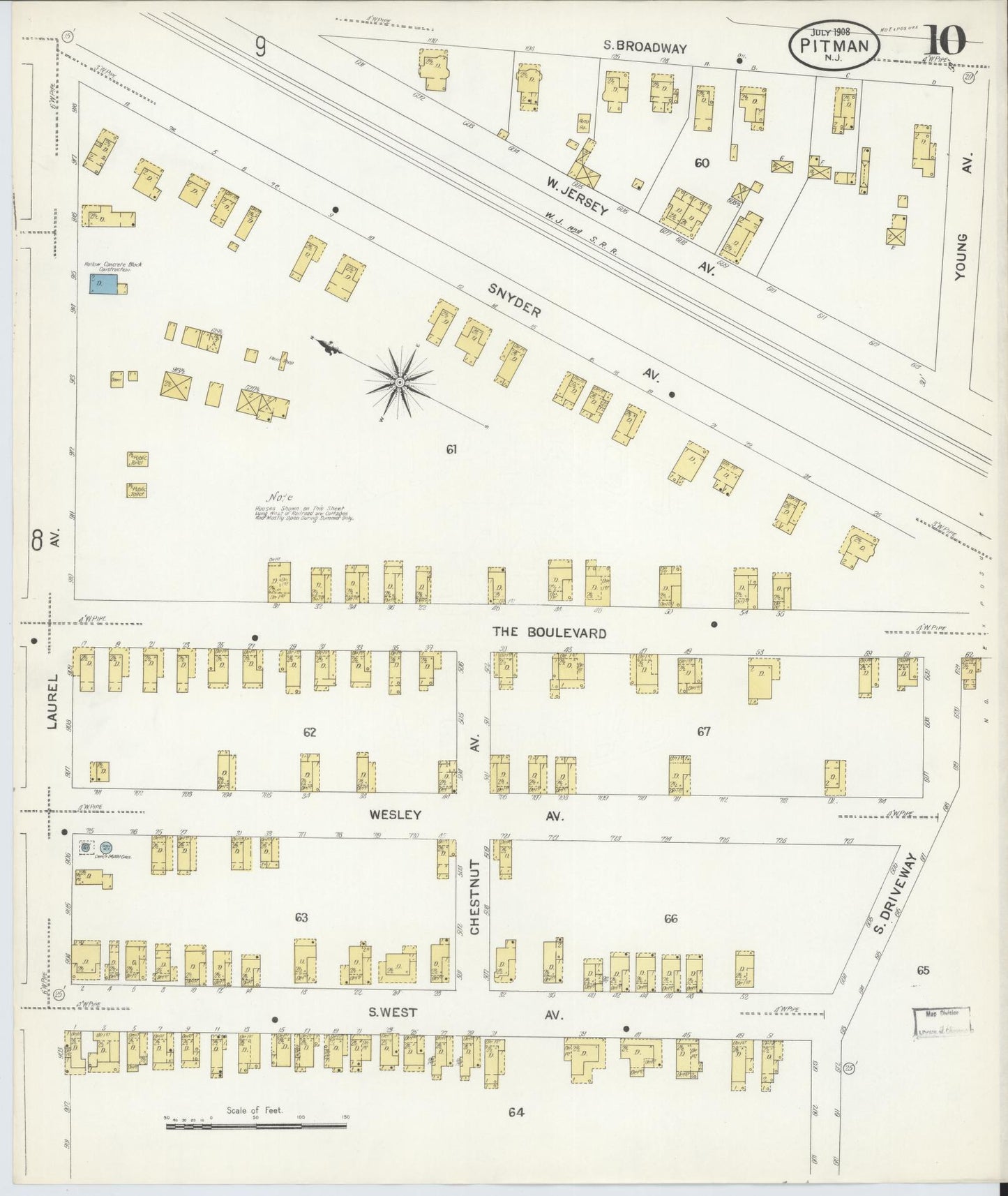 Sanborn Fire Insurance Map from Pitman, Gloucester County, New Jersey (1908), Sheet #0010 - Historic Sanborn Fire Insurance Map Print, vintage old map wall art, antique decor, genealogy gift, New Jersey New Jersey map