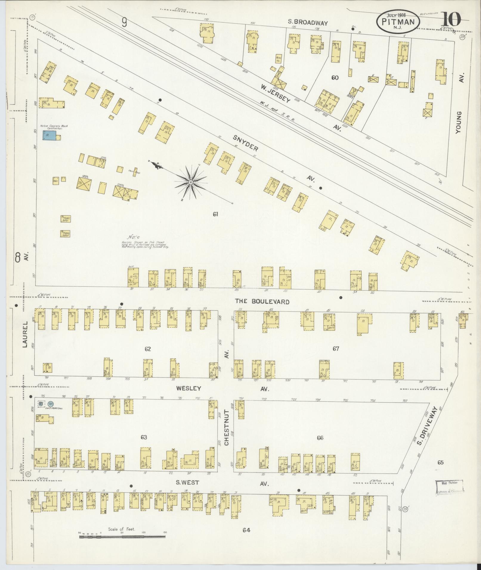 Sanborn Fire Insurance Map from Pitman, Gloucester County, New Jersey (1908), Sheet #0010 - Historic Sanborn Fire Insurance Map Print, vintage old map wall art, antique decor, genealogy gift, New Jersey New Jersey map