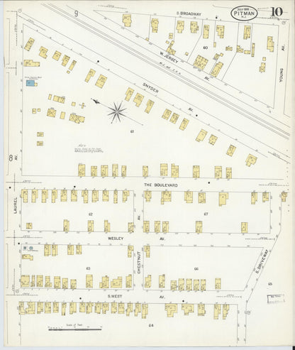 Sanborn Fire Insurance Map from Pitman, Gloucester County, New Jersey (1908), Sheet #0010 - Historic Sanborn Fire Insurance Map Print, vintage old map wall art, antique decor, genealogy gift, New Jersey New Jersey map