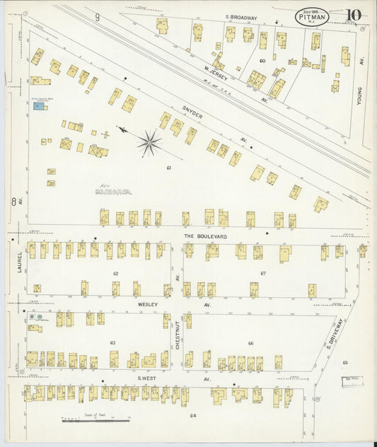 Sanborn Fire Insurance Map from Pitman, Gloucester County, New Jersey (1908), Sheet #0010 - Historic Sanborn Fire Insurance Map Print, vintage old map wall art, antique decor, genealogy gift, New Jersey New Jersey map
