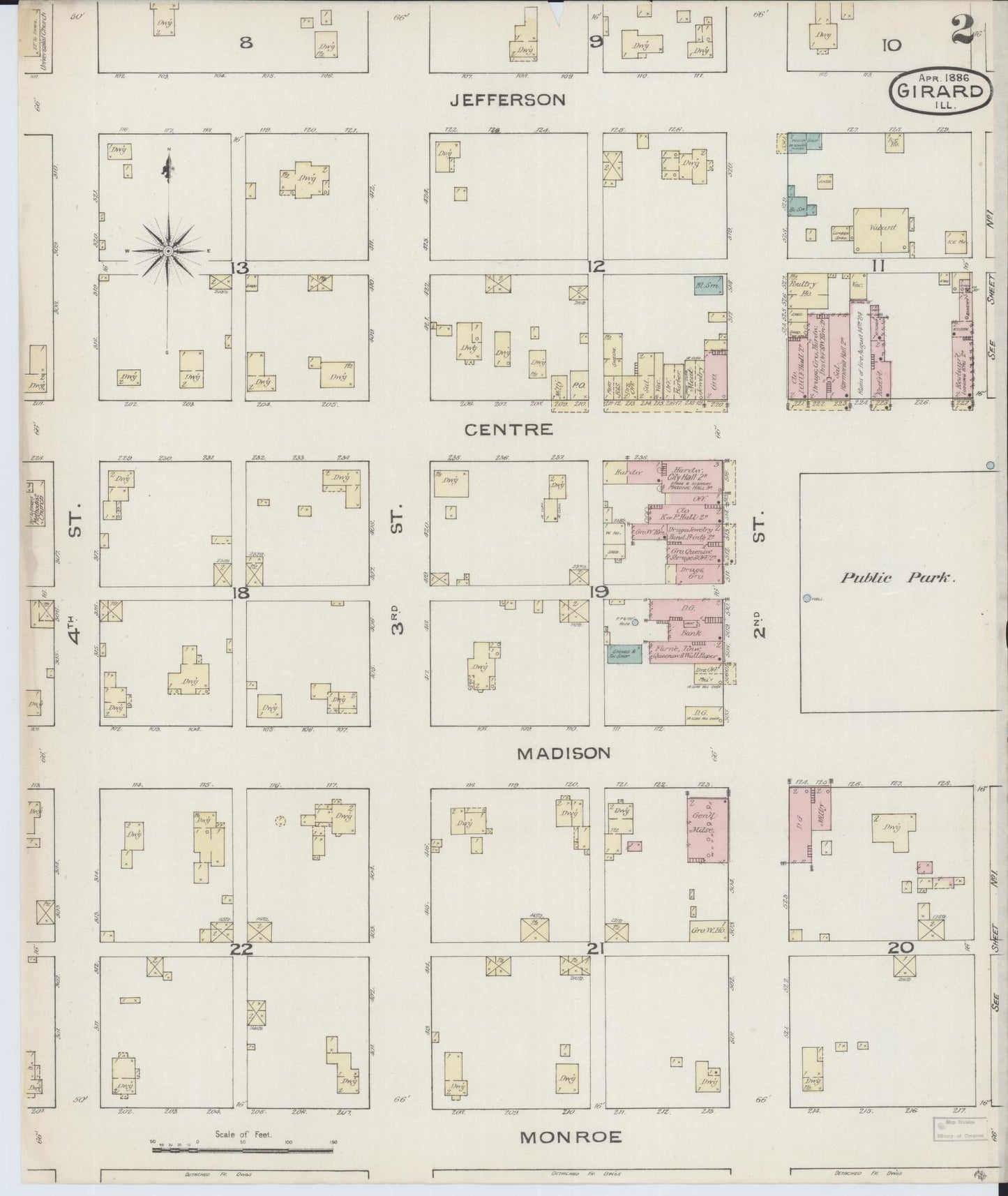 Sanborn Fire Insurance Map from Girard, Macoupin County, Illinois (1886), Sheet #0002 - Complete Map Set gallery image, historic Sanborn map, vintage wall art, Illinois Illinois