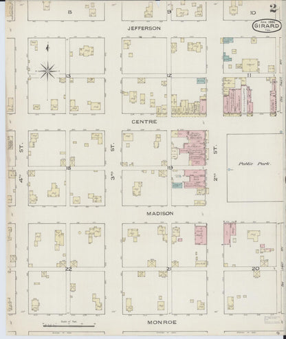 Sanborn Fire Insurance Map from Girard, Macoupin County, Illinois (1886), Sheet #0002 - Complete Map Set gallery image, historic Sanborn map, vintage wall art, Illinois Illinois
