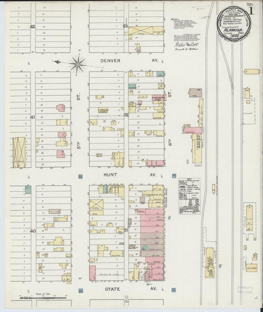 Sanborn Fire Insurance Map from Alamosa, Alamosa County, Colorado (1893), Sheet #0001 - Complete Map Set gallery image, historic Sanborn map, vintage wall art, Colorado Colorado