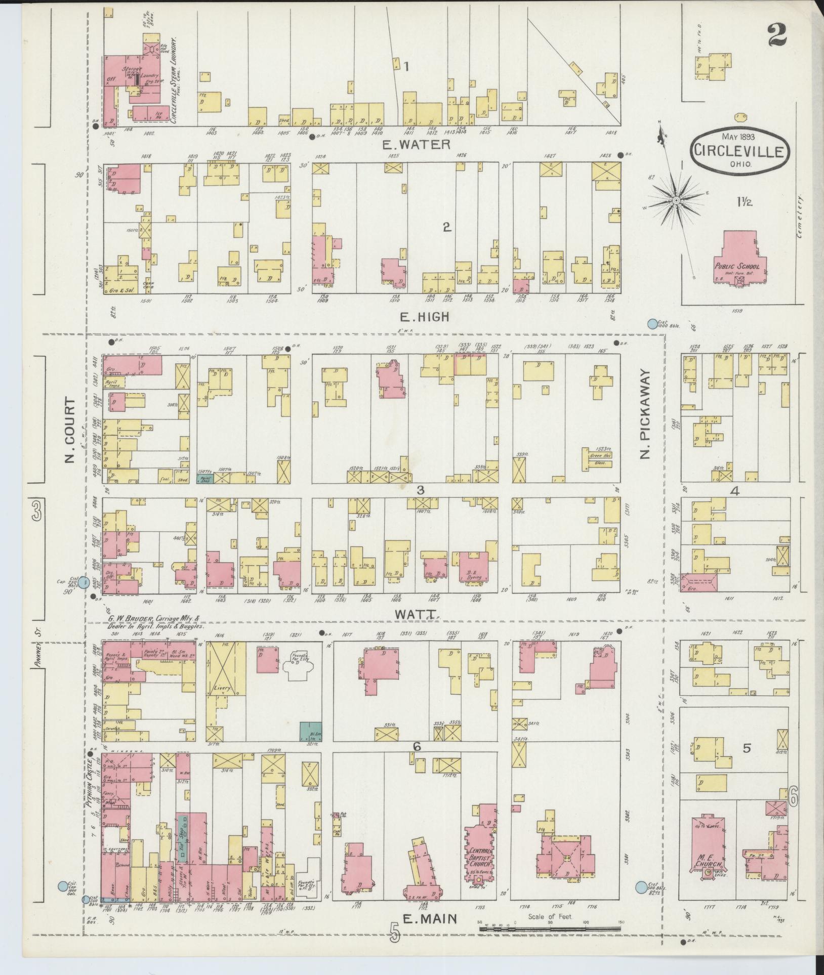 Sanborn Fire Insurance Map from Circleville, Pickaway County, Ohio (1893), Sheet #0002 - Complete Map Set gallery image, historic Sanborn map, vintage wall art, Ohio Ohio