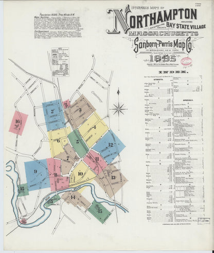 Sanborn Fire Insurance Map from Northampton, Hampshire County, Massachusetts (1895), Sheet #0001 - Historic Sanborn Fire Insurance Map Print, vintage old map wall art, antique decor, genealogy gift, Massachusetts Massachusetts map