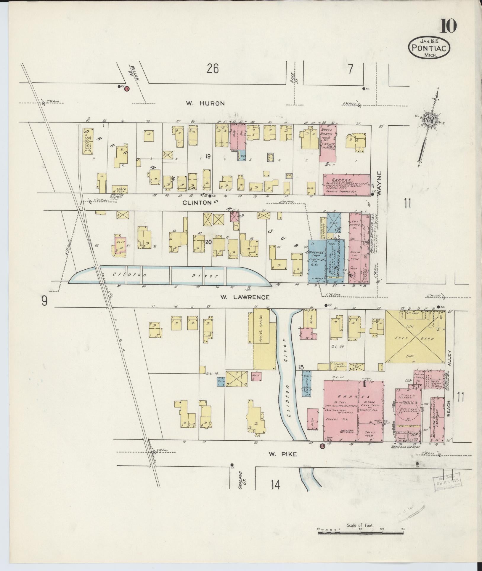 Sanborn Fire Insurance Map from Pontiac, Oakland County, Michigan (1915), Sheet #0010 - Complete Map Set gallery image, historic Sanborn map, vintage wall art, Michigan Michigan