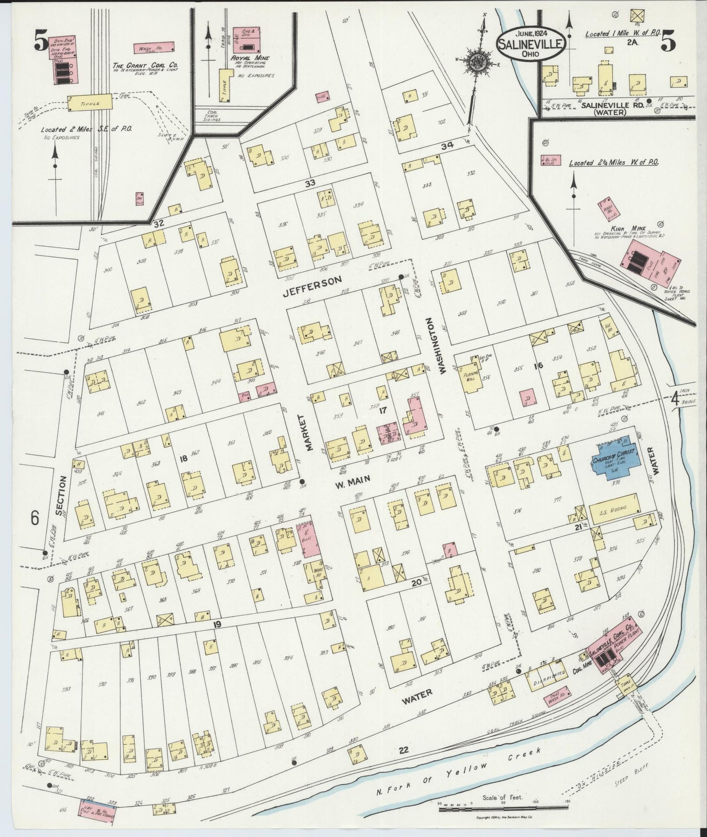 Sanborn Fire Insurance Map from Salineville, Columbiana County, Ohio (1924), Sheet #0005 - Historic Sanborn Fire Insurance Map Print, vintage old map wall art, antique decor, genealogy gift, Ohio Ohio map