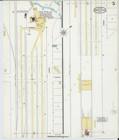 Sanborn Fire Insurance Map from Grayling, Crawford County, Michigan (1900), Sheet #0005 - Historic Sanborn Fire Insurance Map Print, vintage old map wall art, antique decor, genealogy gift, Michigan Michigan map