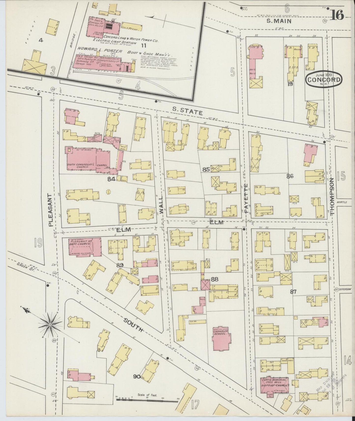 Sanborn Fire Insurance Map from Concord, Merrimack County, New Hampshire (1893), Sheet #0016 - Complete Map Set gallery image, historic Sanborn map, vintage wall art, New Hampshire New Hampshire