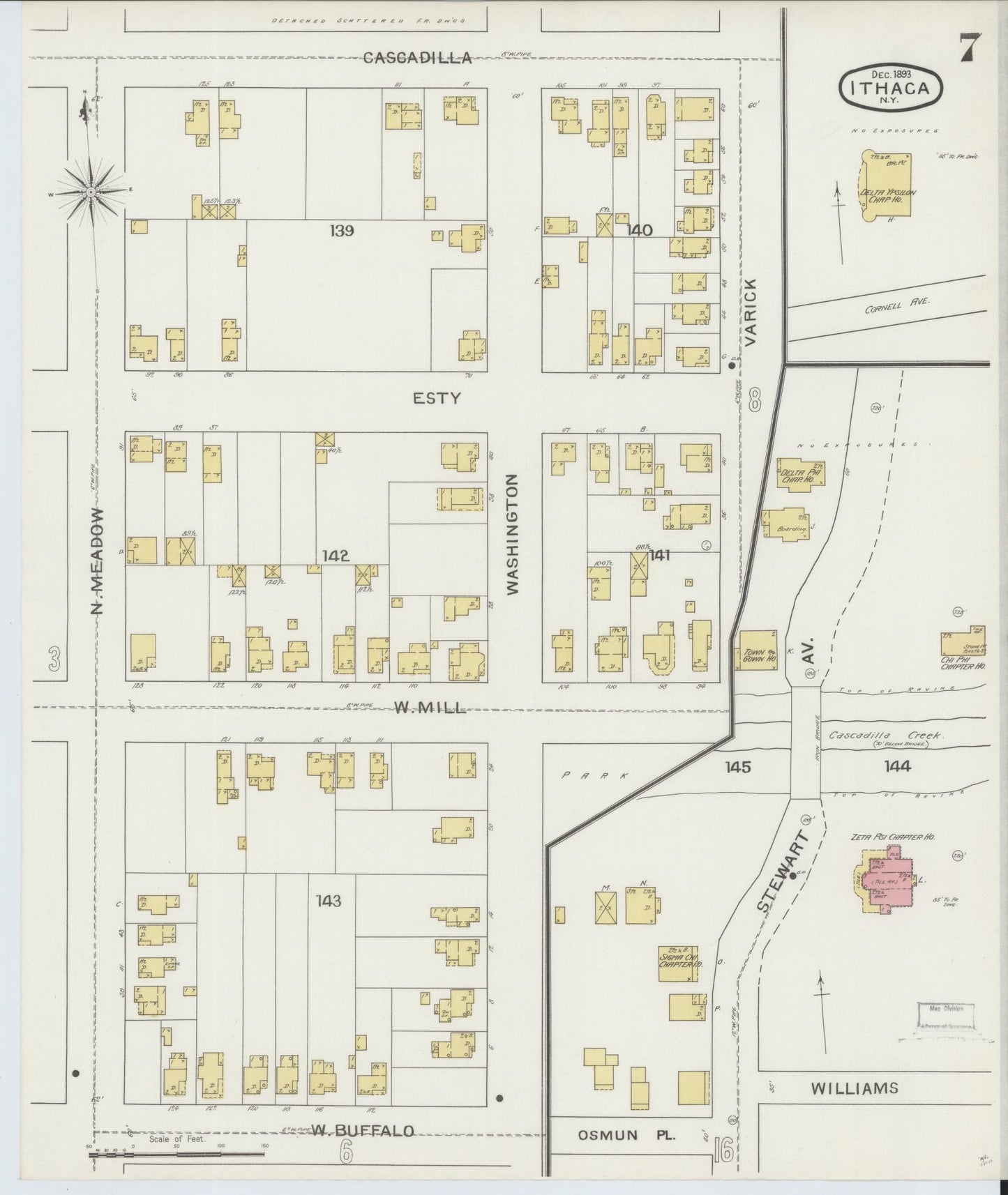 Sanborn Fire Insurance Map from Ithaca, Tompkins County, New York (1893), Sheet #0007 - Historic Sanborn Fire Insurance Map Print, vintage old map wall art, antique decor, genealogy gift, New York New York map